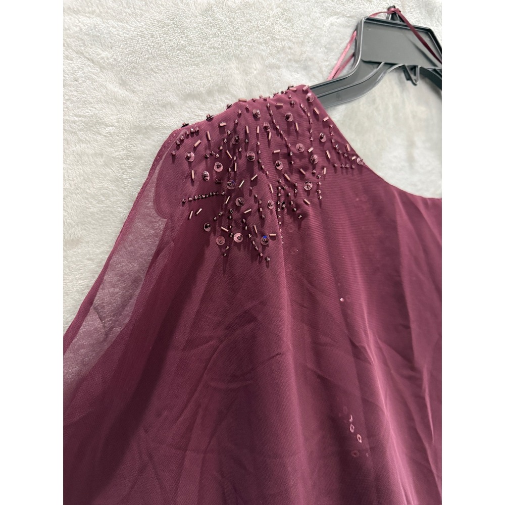 NWT SLNY Evening Gown Women Plum Sequin Lace Chiffon Cape Overlay Dress 14W $169 - Picture 8 of 16
